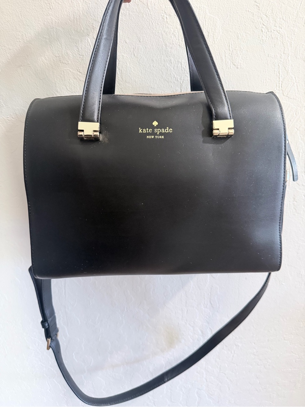 kate spade Black Leather Dome Satchel with Shoulder Strap